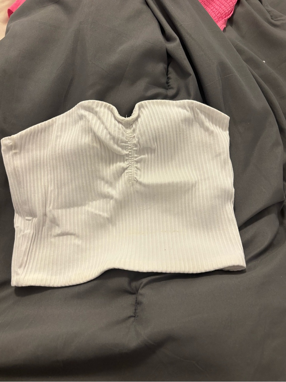 Aritzia White Ribbed Strapless Bandeau Top